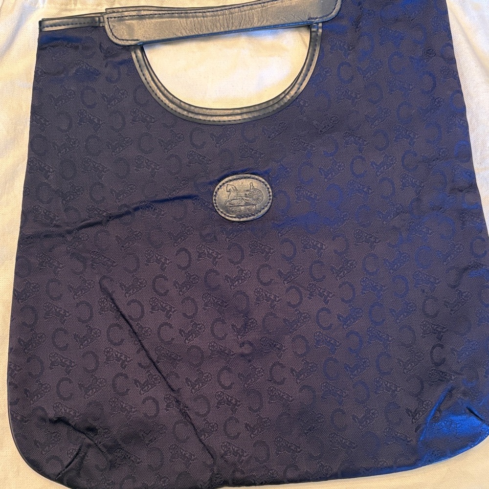 Blue Vintage Celine Tote Bag with Top Handle